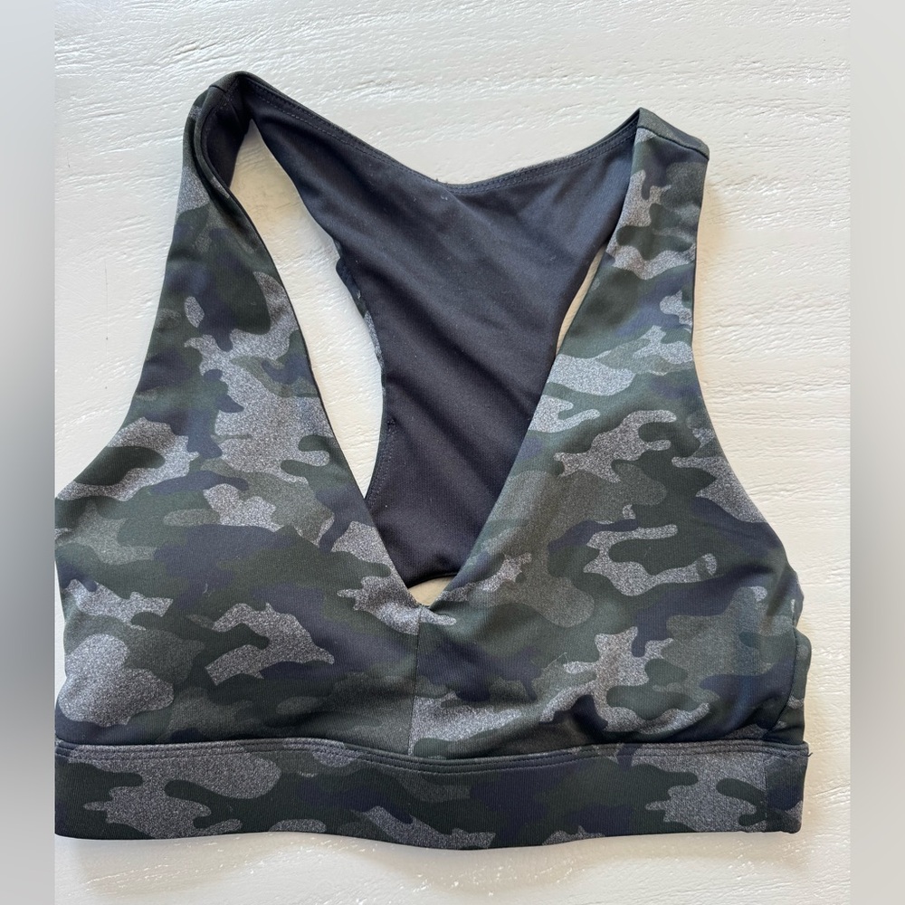 Fabletics Gray Camo Sports Bra